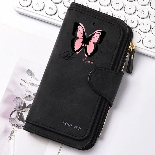 ZeAiLi Long PU Leather Clutch Wallet with Animal Paw and Butterfly Print