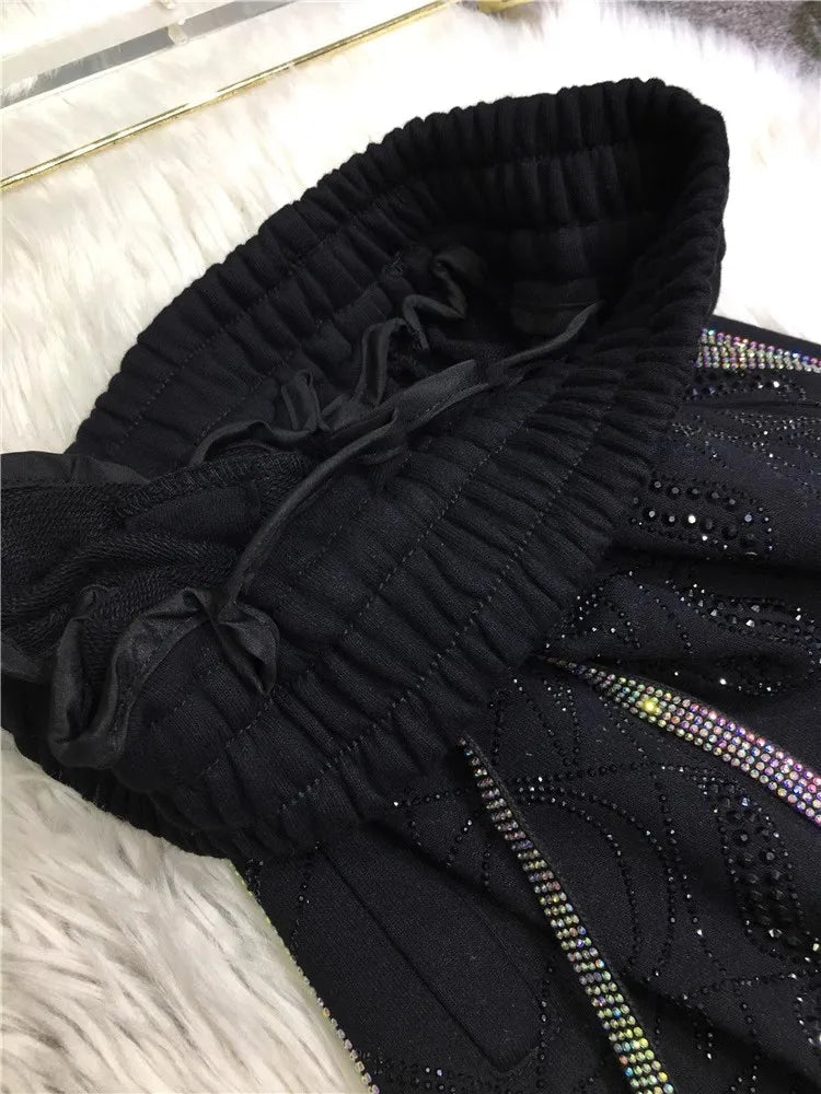Oversized four-bar rhinestone diamond fall and winter sweatpants Slimming ankle tracksuit pants for women SS69