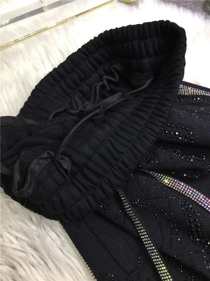 Oversized four-bar rhinestone diamond fall and winter sweatpants Slimming ankle tracksuit pants for women SS69