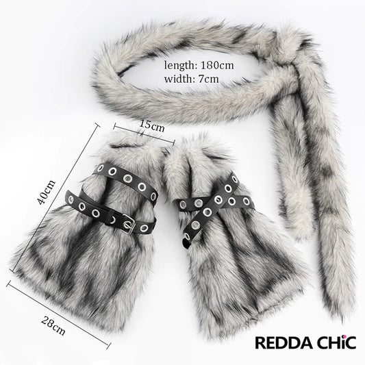 REDDACHiC Faux Fur Leg Warmers with Belt - Vintage Y2k Gyaru Boots Cover