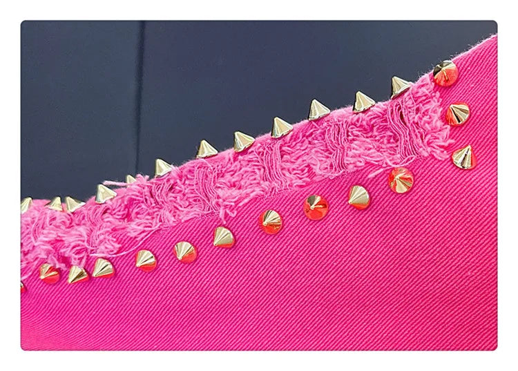 Women Graffiti Printed Rivets Denim Jacket Loose Holes Diamonds Jeans Coat Sequined Cowboy Ripped Streetwear Cardigan Ins Tops SS69