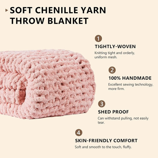 JUANNAI Handmade 100% Cotton Chunky Knit Throw Blanket for Bed and Couch