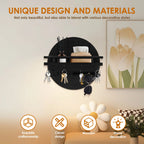 Round Wooden Wall Key Holder with Floating Shelf & 6 Hooks