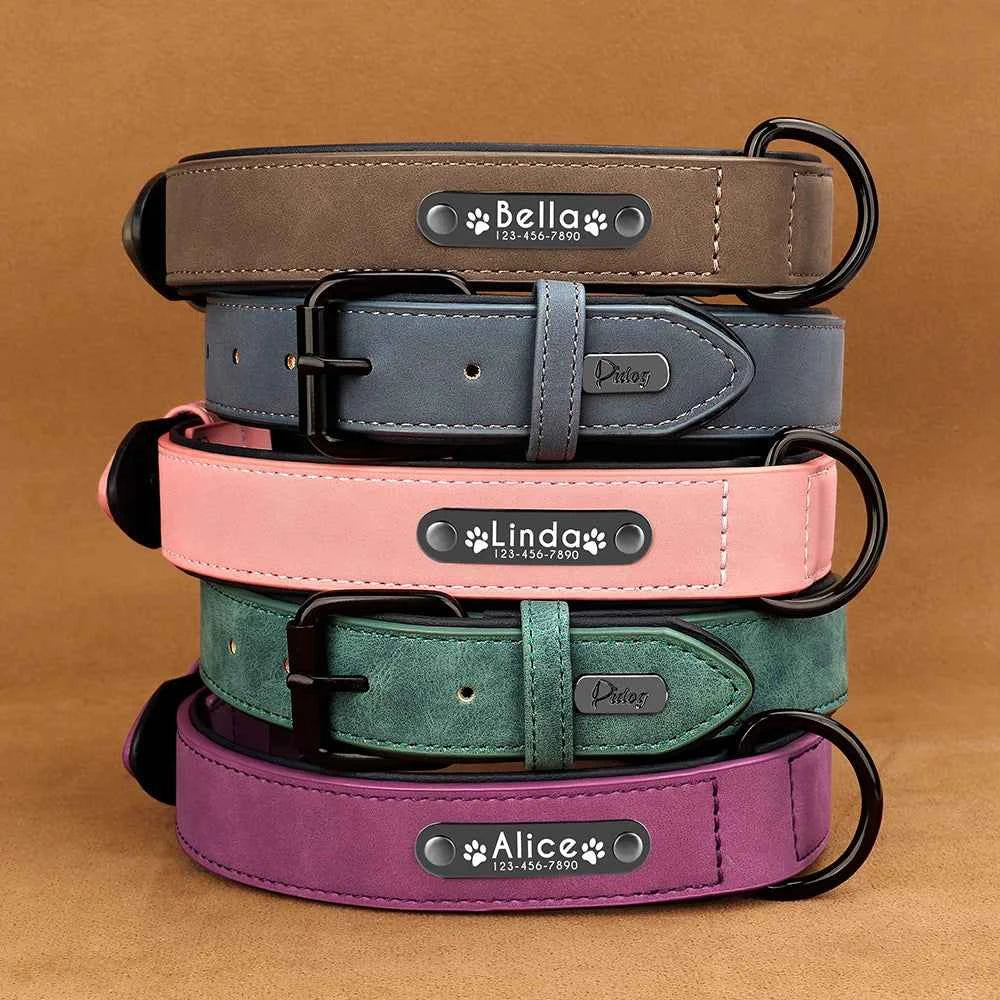 Dog Collars Personalized Custom Leather Dog Collar Name ID Tags For Small Medium Large Dogs Pitbull Bulldog Beagle Correa Perro
