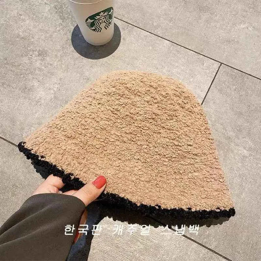 Winter contrasting warm fisherman hat ins ear protection bucket hat with fleece autumn and winter knitted hat