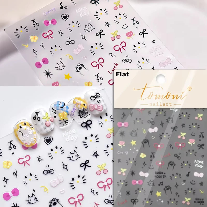 Cute Jelly Pink Cat Paw Print Nail Sticker Kawaii Pink Black Cat Claw 5D Embossed Self-Adhesive Nail Art Sticker Nail Art Decal SS69 7.69 TO4225
