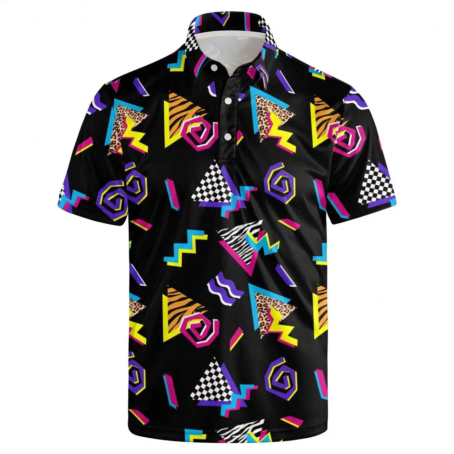 Men's Retro 80s Graphic Print Polo Shirt - Short Sleeve, Breathable Performance Fabric
