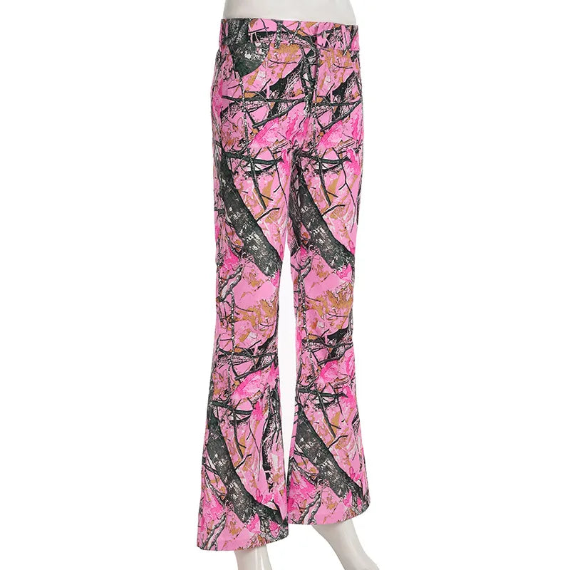 Women's new branch small camo high waisted bell bottoms Spice Girl street personality fashion casual pants SS69