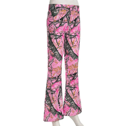 Women's new branch small camo high waisted bell bottoms Spice Girl street personality fashion casual pants SS69