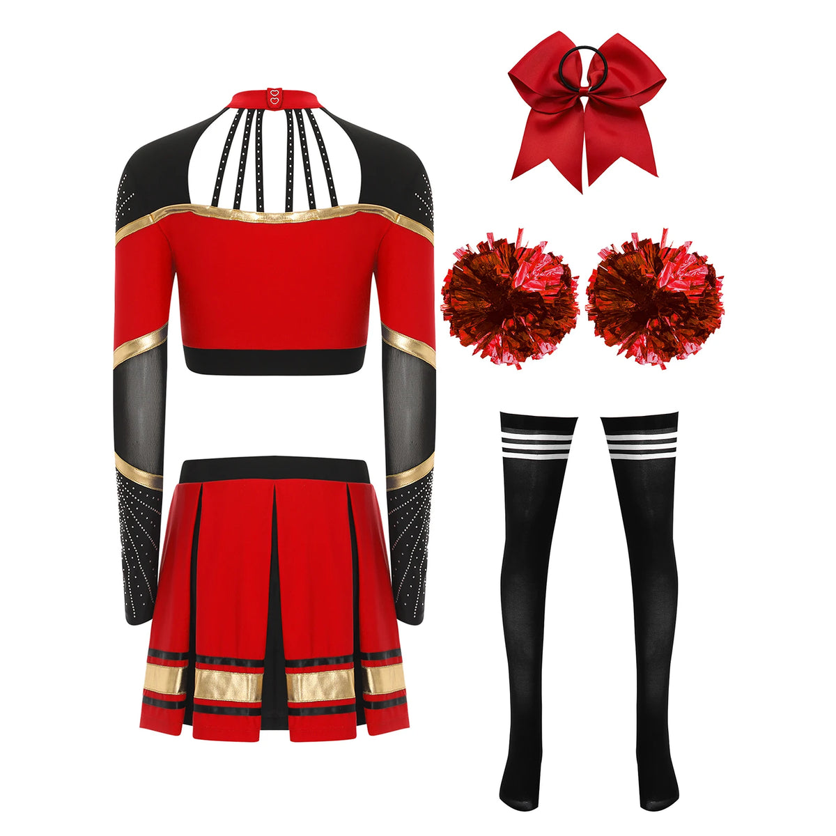 Women's Cheerleading Performance Costume Set with Crop Top and Skirt