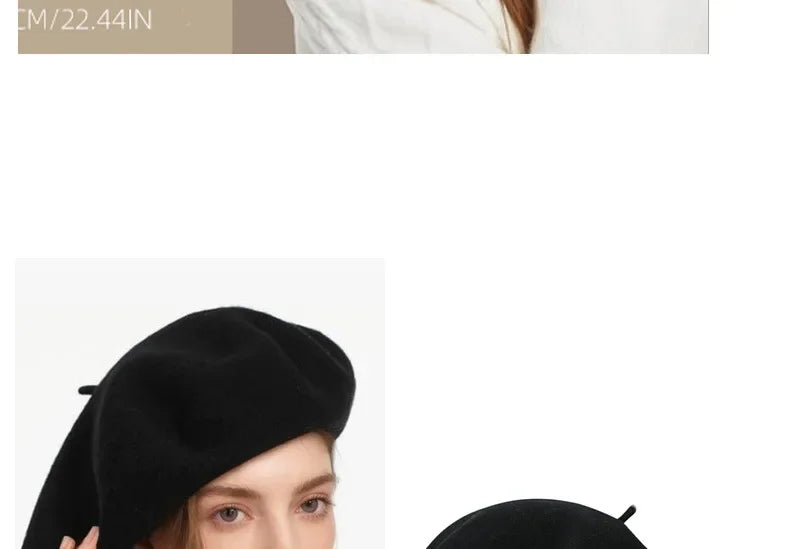 100% Wool Oversize Women's Beret Hat - Warm & Stylish Painter Cap
