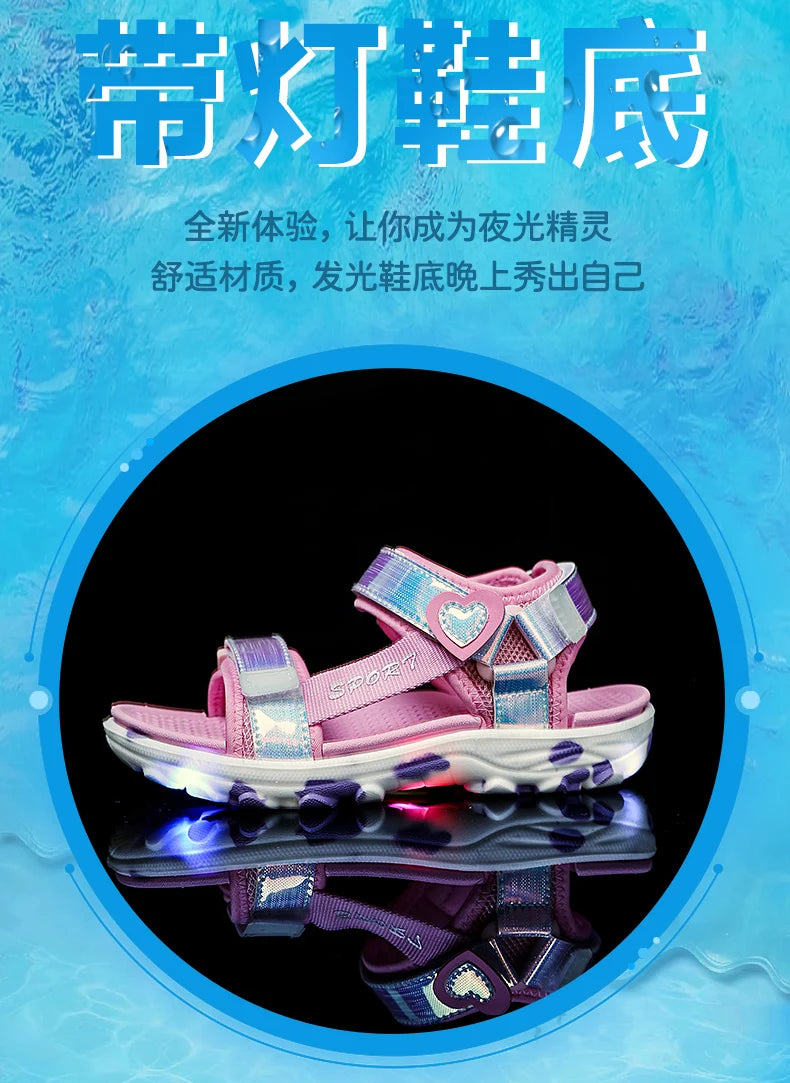 Girls' LED Sandals - Hook & Loop Closure, Anti-Slip EVA