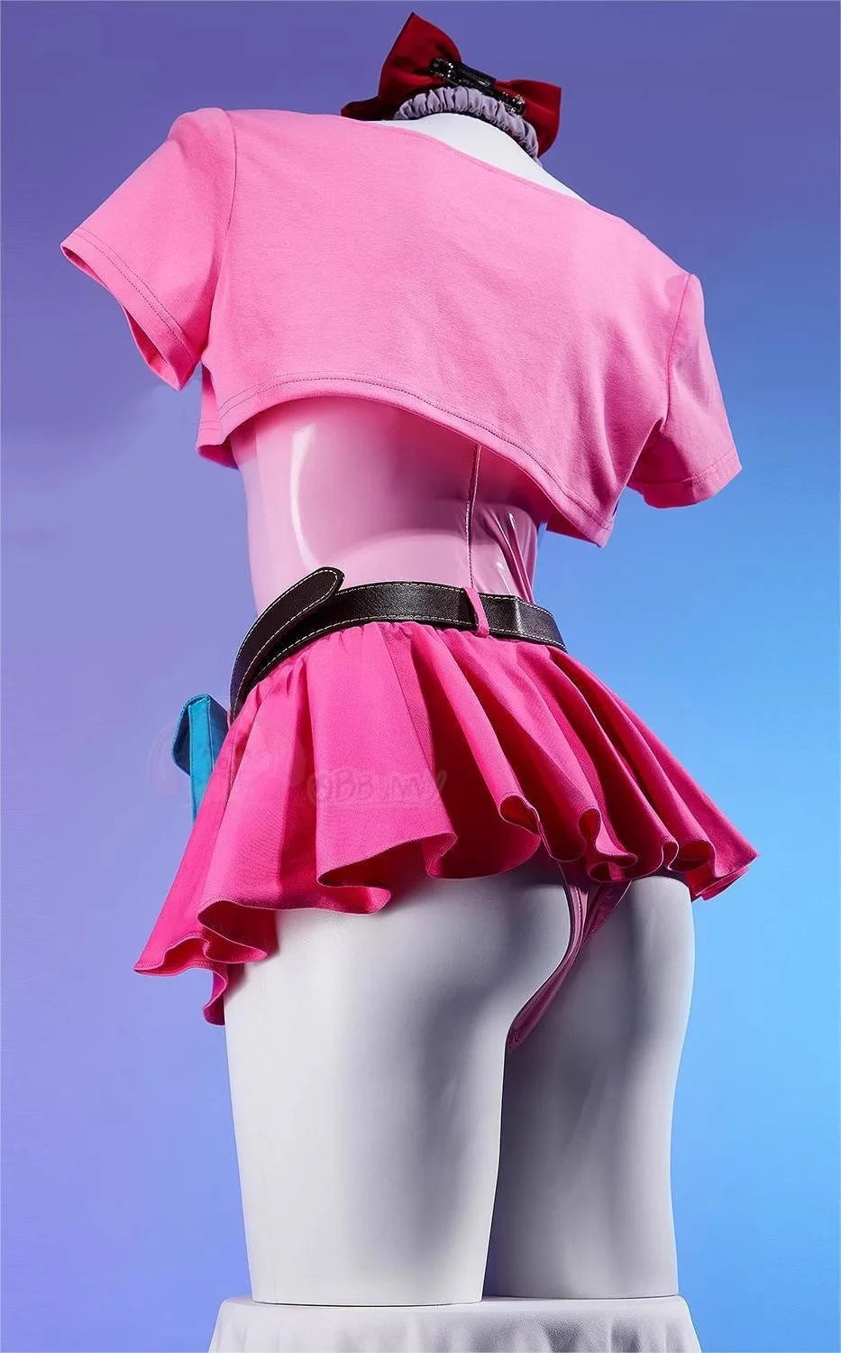 Anime Bulma Cosplay Costume Wig Women Short T-shirt Sexy Leather Bodysuit Headwear Scarf Belt Bag Set Halloween Carnival Clothes