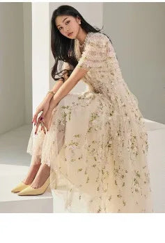 JAMERARY Fashion Floral Print Long Sleeve Maxi Dress For Women Summer Autumn Clothes Layers Ruffles Cake Dresses Evening SS69