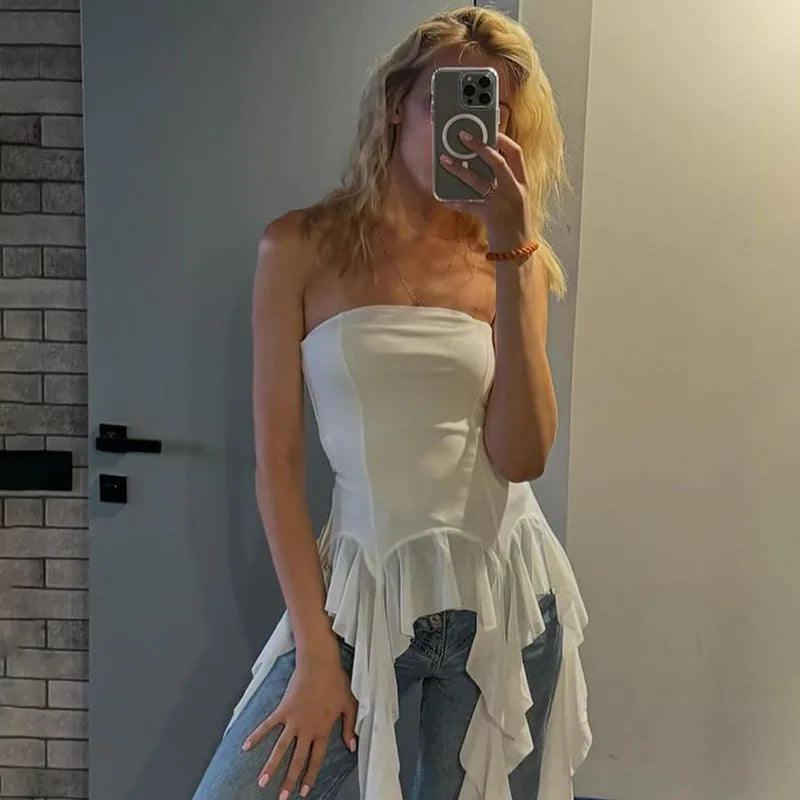 Sexy Off Shoulder Crop Tops Spring Summer Halter Sleeveless Streetwear Y2K White Solid Tank Top Casual Evening Party Club Tees SS69