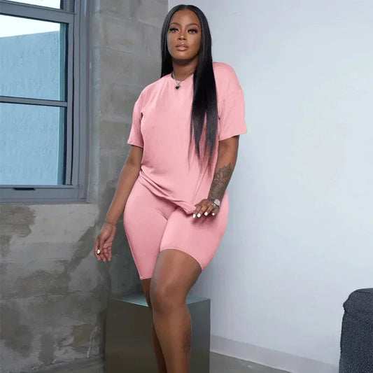 GUWU Fashion Women's Set Short Sleeve T-shirt and Legging Shorts Suit  Casual Active Sweatsuit Two Piece Outfit Tracksuit SS69