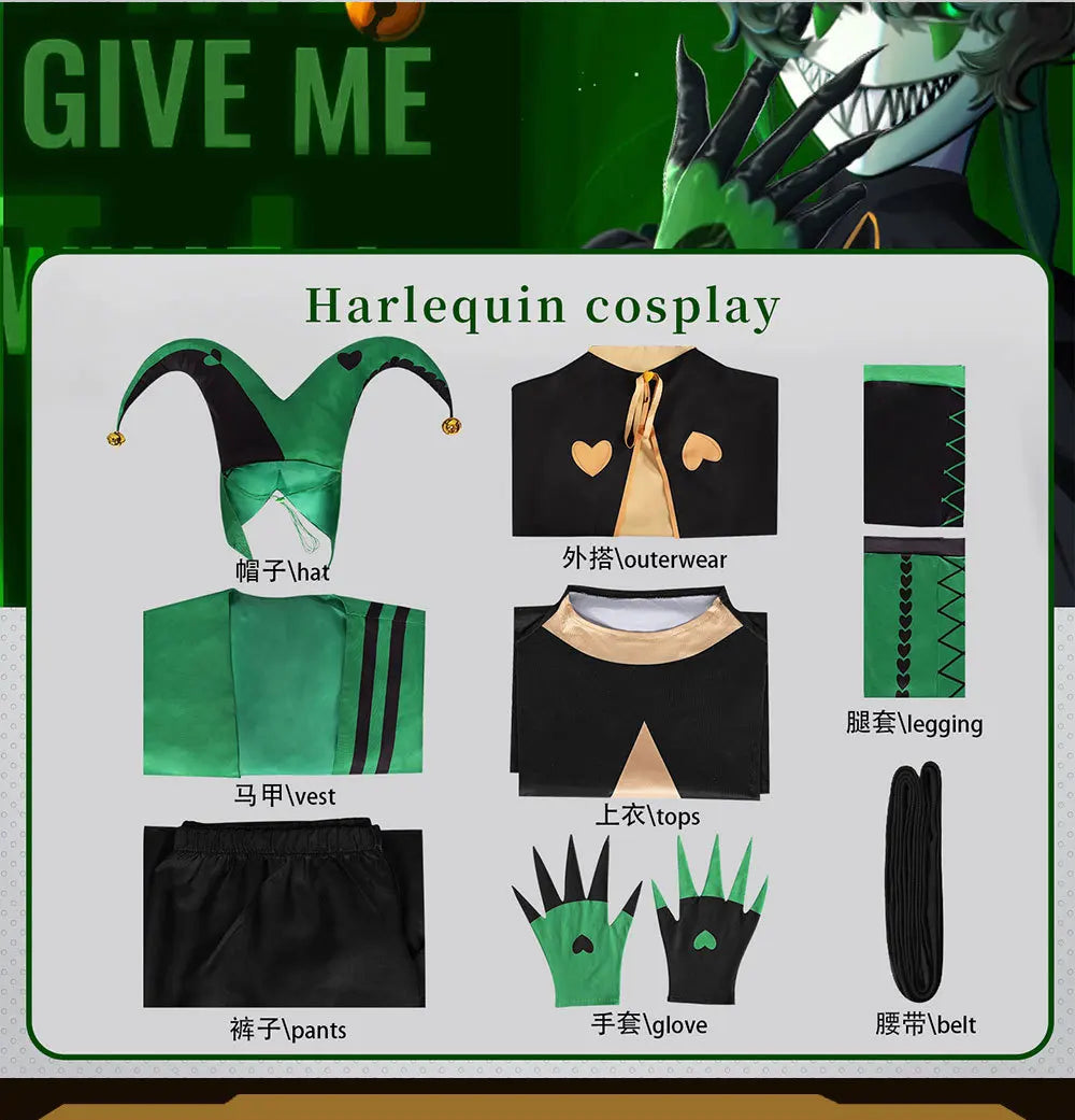 Circus Pierrot Harlequin Clown Cosplay Costume Set for Adults