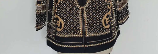 Pearl Embroidery Female Jacket, Full Sleeve Slim Jackets, V Neck, Hidden Button Print Suit, Large Size, Fall Fashion SS69