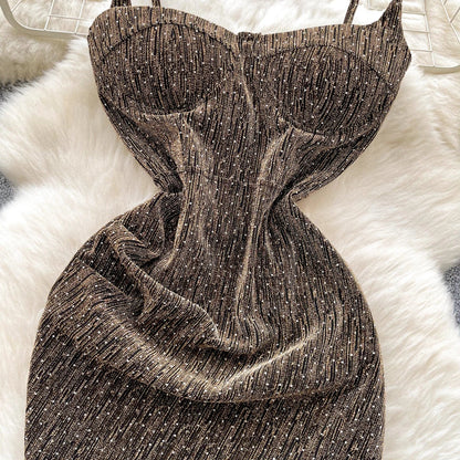 Sexy sleeveless glitter Backless Off Shoulder Fashion Birthday Party Evening Vestido Women Goth Slim Summer Hip Wrap Dress SS69