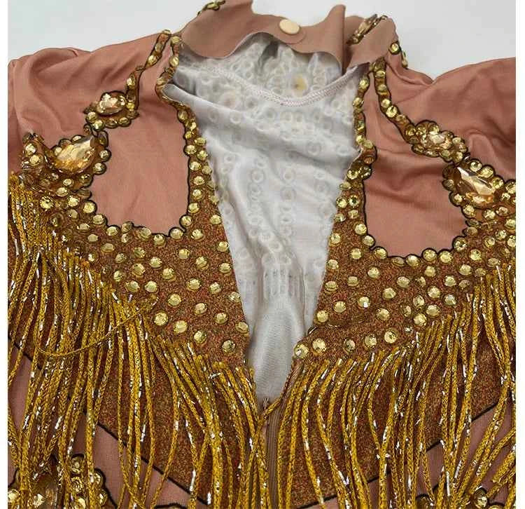 Custom rhinestones bodysuit tassels women Celebrate stage Team pole dance club party fashion leotard clothing