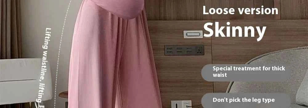 Summer Women's Maternity with Pockets Large Size Maternity Trousers Outside Wearing Thin Section of Ice Silk Draped Wide-Legged
