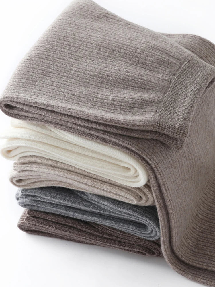 Yoyoselect New Popular Women Wide-Leg Wool Pants 100% Merino Wool Quality Soft Trousers Basic Casual Knitted Elastic Waist Slack SS69