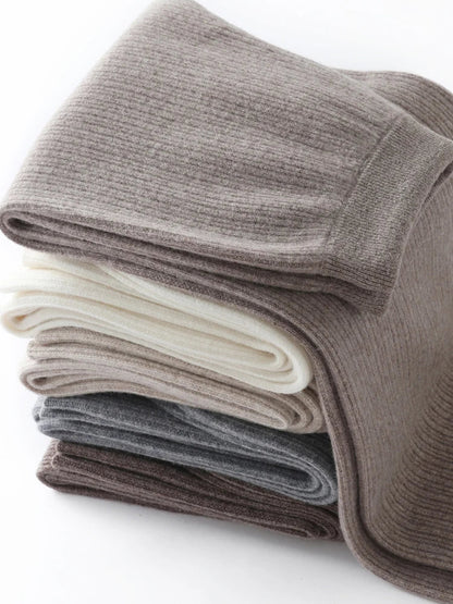 Yoyoselect New Popular Women Wide-Leg Wool Pants 100% Merino Wool Quality Soft Trousers Basic Casual Knitted Elastic Waist Slack SS69