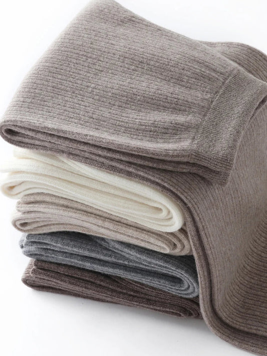 Yoyoselect New Popular Women Wide-Leg Wool Pants 100% Merino Wool Quality Soft Trousers Basic Casual Knitted Elastic Waist Slack SS69