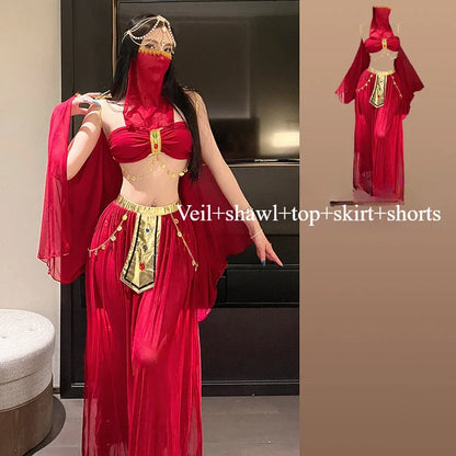 Belly Dance Costume Women's Sexy Arabian Princess Costume Fancy Indian Dance Embroider Bollywoods Jasmine Dress Egyptian Queen