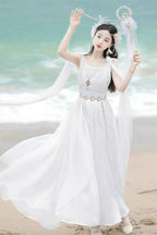 NONSAR God Greek Sweet Vintage Fairy Dress Women Summer Court Style Han Elements Chiffon Elegant floating Strap Long Dresses