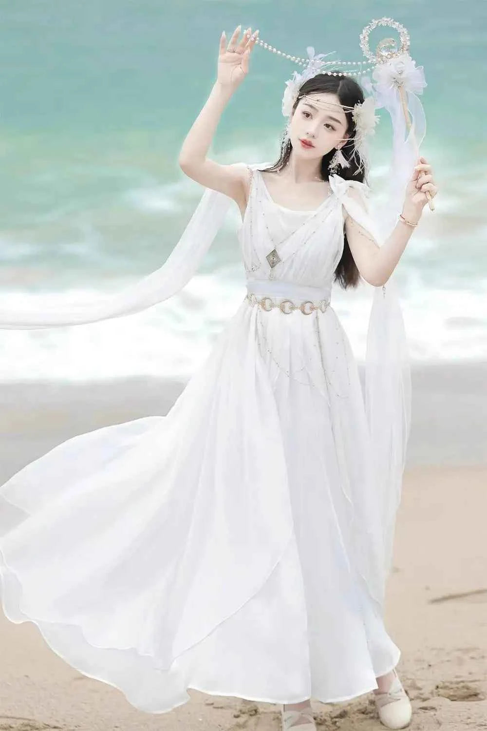 NONSAR God Greek Sweet Vintage Fairy Dress Women Summer Court Style Han Elements Chiffon Elegant floating Strap Long Dresses