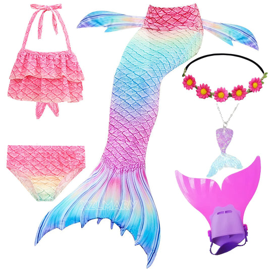 ZOCIC Girls Mermaid Tail Swimsuit Set with Top and Skirt for Swimming