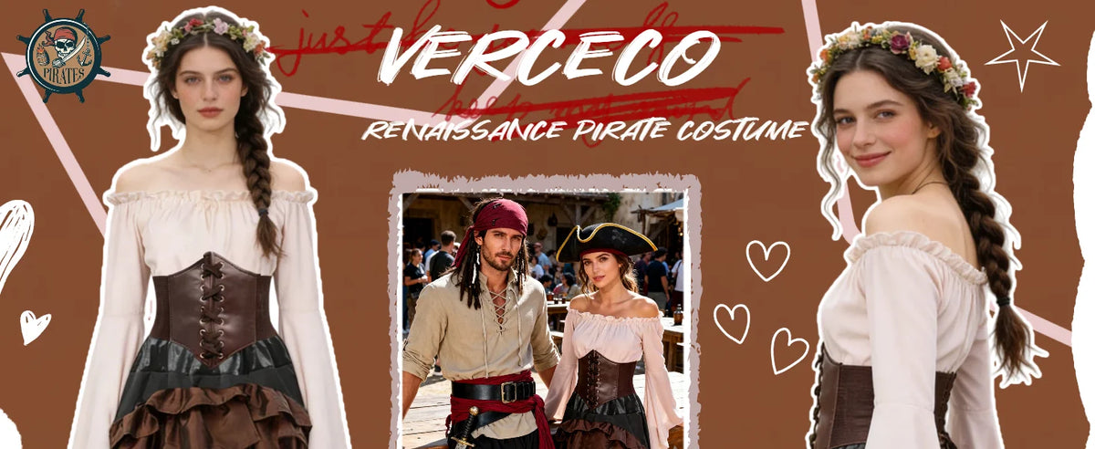 Women's Renaissance Pirate Costume Set with Skirt and Corset
