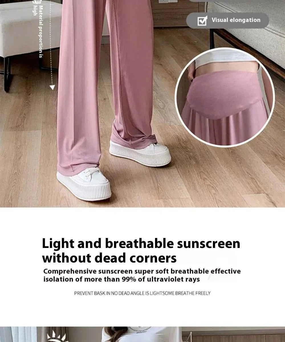 Summer Women's Maternity with Pockets Large Size Maternity Trousers Outside Wearing Thin Section of Ice Silk Draped Wide-Legged