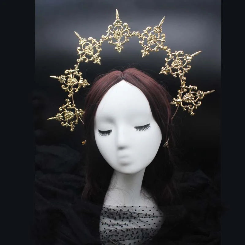 Baroque Gold Halo Headband Tiara - Lolita Vintage Goddess Style