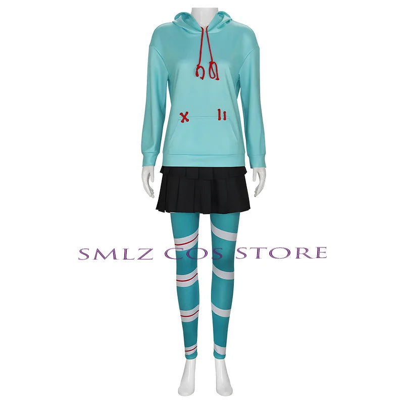 Vanellope Von Schweetz Cosplay Anime Costume Girl's Hoodies Skirt Wig Uniform Suit Halloween Performance Clothing for Woman