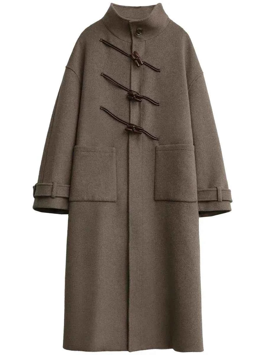 CHIC VEN Women Long Woolen Coats Single Breasted Loose Stand Collar Cow Horn Buttoned Office Ladies Overcoat Autumn Winter 2026