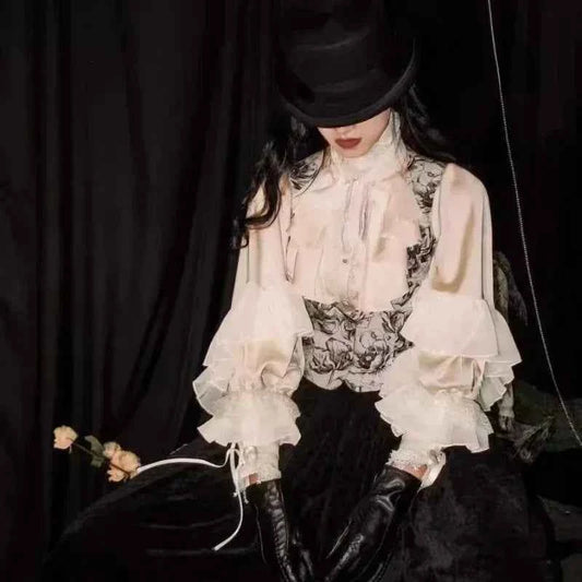 Japanese Kawaii Lolita Blouse Women Vintage Lantern Sleeve Shirt Y2k Aesthetic Lace Patchwork Tops Top Cospaly JK Loose Blusas