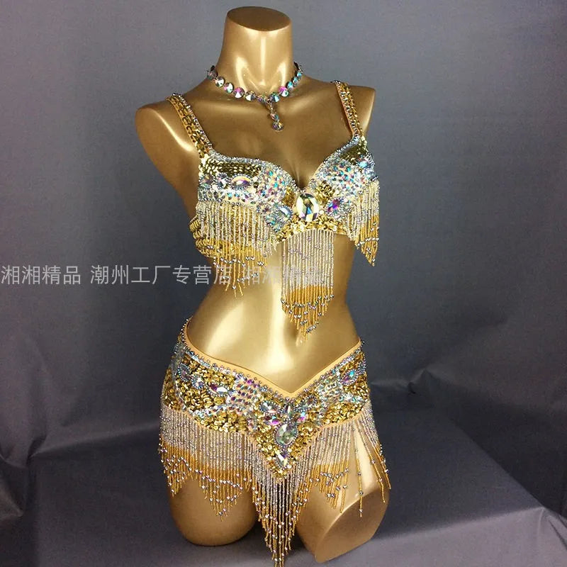 Sexy Girl Belly Dance Costume Wear Bar+Belt 2pc Set 10 Colors Ladies Bellydancing Costumes Bellydance Clothes