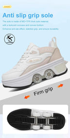 Deformation Shoes Roller Sneakers With 4 Wheels Skates Adult Kids Runaway Parkour Wheels Shoes For Women Men Youth Sport Shoes