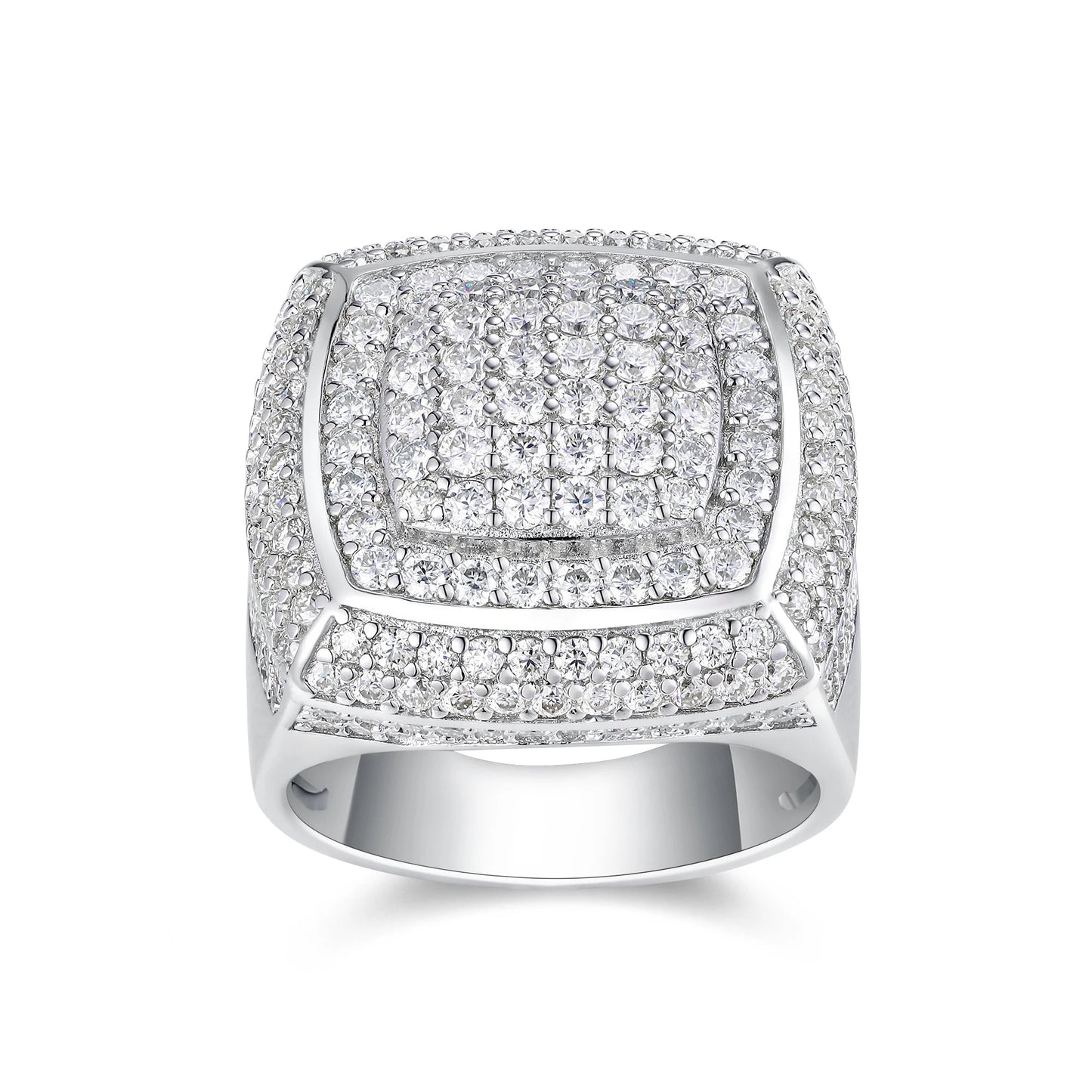 JIUZUAN Full Moissanite Ring Round Pave 925 Silver 18K Gold Plated Hip Hop Style Jewelry Gift Comes with GRA Certificate SS69 131.69 925 Silver / D Colour / 10
