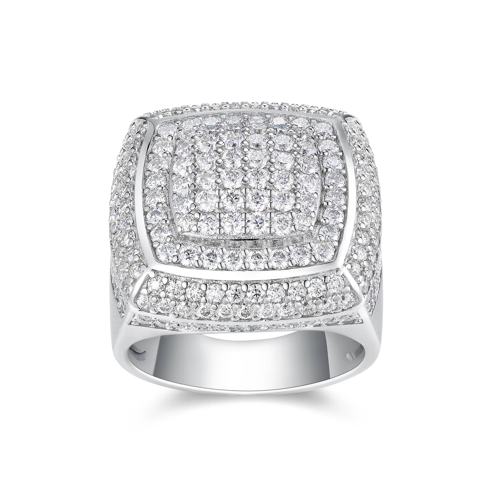 JIUZUAN Full Moissanite Ring Round Pave 925 Silver 18K Gold Plated Hip Hop Style Jewelry Gift Comes with GRA Certificate SS69 131.69 925 Silver / D Colour / 10
