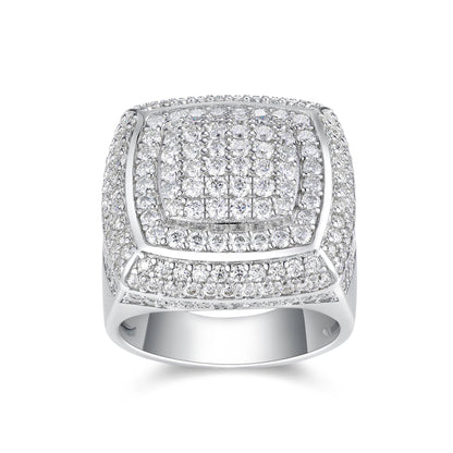 JIUZUAN Full Moissanite Ring Round Pave 925 Silver 18K Gold Plated Hip Hop Style Jewelry Gift Comes with GRA Certificate SS69 131.69 925 Silver / D Colour / 10