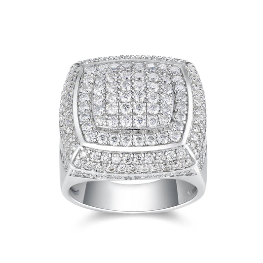JIUZUAN Full Moissanite Ring Round Pave 925 Silver 18K Gold Plated Hip Hop Style Jewelry Gift Comes with GRA Certificate SS69 131.69 925 Silver / D Colour / 10