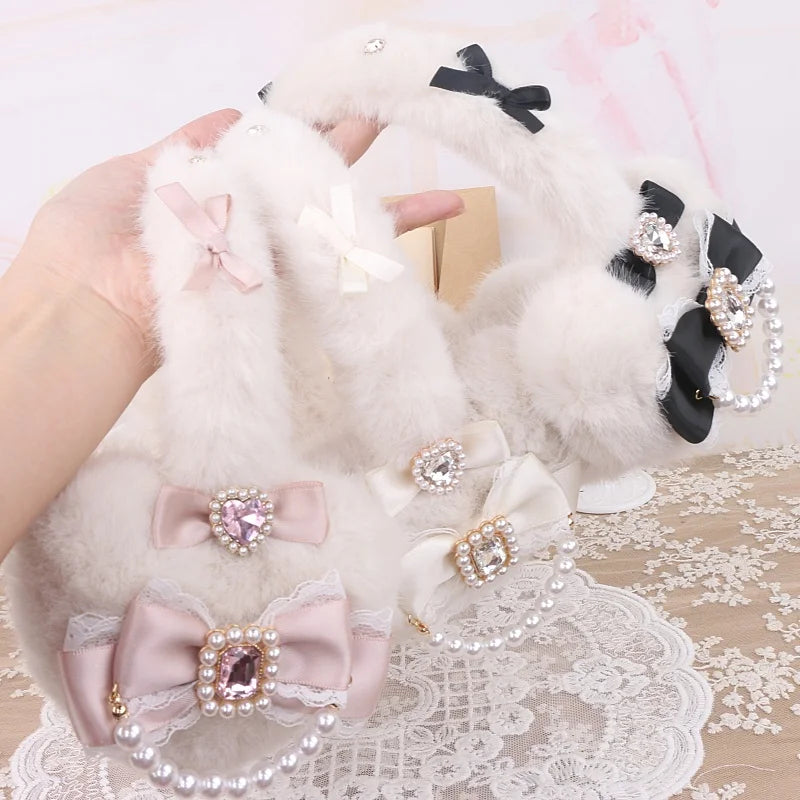 Sweet Mine Rhinestone Love Bow Earmuffs - Lolita Style