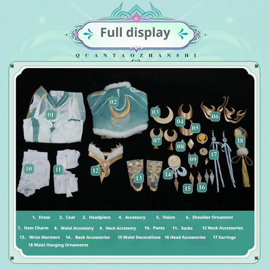 Genshin Impact Zibai Cosplay Costume Set: Exquisite Elegant White Qipao with Socks,Accessories Wig Party Comic Con Performance