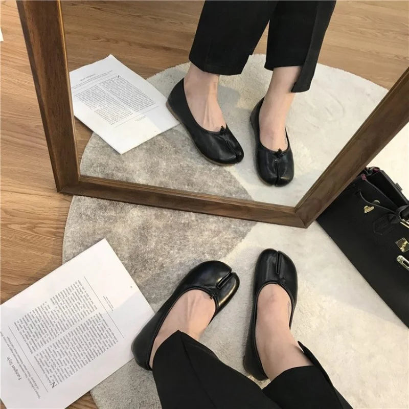 Women's Split-Toe Tabi Ballet Flats, Soft Leather Slip-On