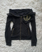 Y2K Retro Army Green Zipper Jacket Women Harajuku Sexy Slim Fit Denim Jacket Autumn Winter Short Stand Collar Coat Goth Clothing