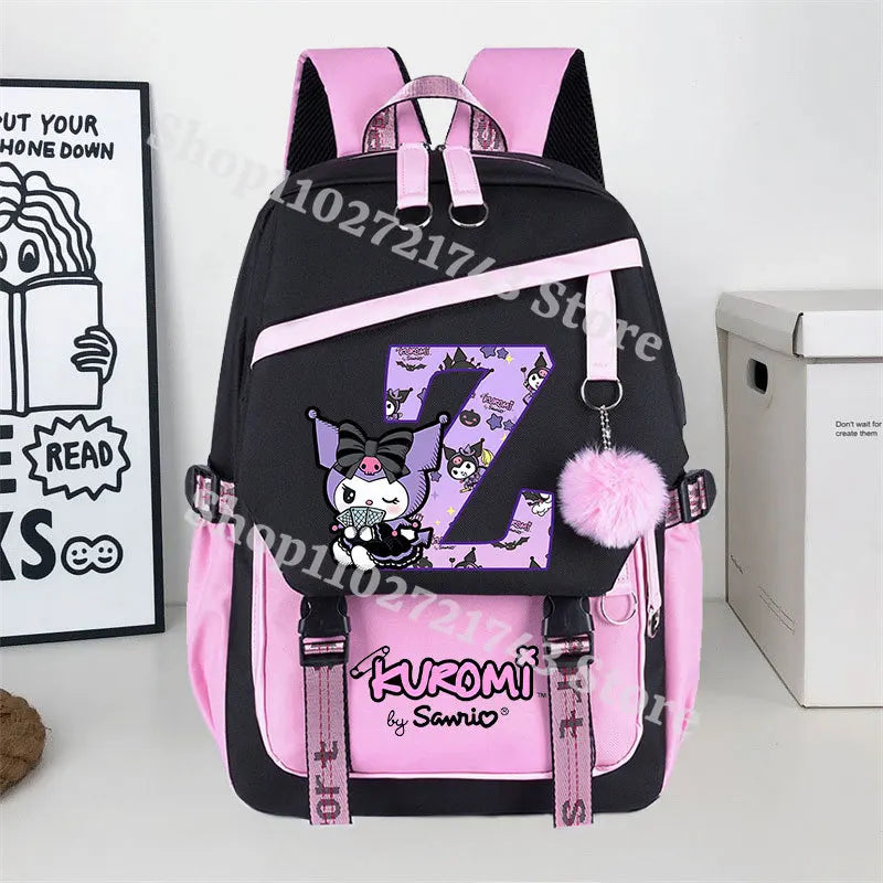 Sanrio Kuromi Large Capacity Backpack for Students Cartoon Letter A-Z Printed Schoolbag Fashion Book Stationery Storage Bag Gift SS69 24.69 KRM 962-KT 1063