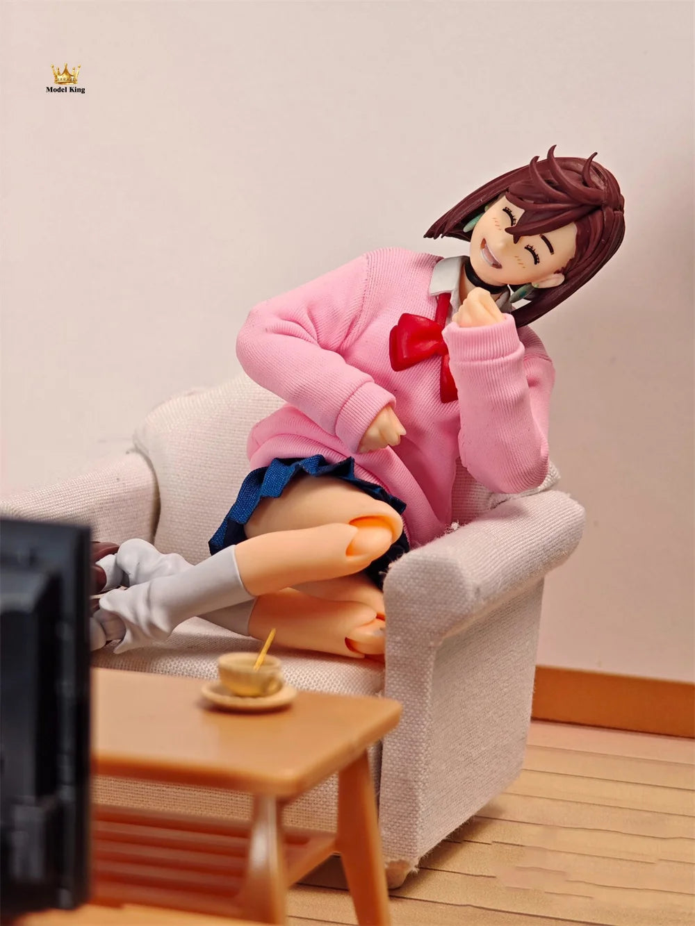 Handmade 1/12 Classic Japanese Anime DAN DA DAN Cosplay Momo Pink Hoodie Blue Pleated Skirt Set Fit 6" SHF Action Figure Body SS69